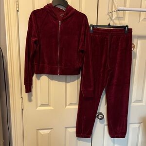 Red Velour Tracksuit Set